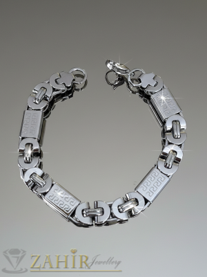 Висококачествена гривна от медицинска стомана с гравирани плочки и плоска римска верижка, широка 1 см, 4 дължини- GS1506